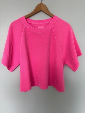 Aerie Women’s Pink Cropped Rib-Knit Short Sleeve Top Size Medium